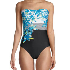 Calvin Klein One-Piece Swimsuit Black Blue Floral Size 6 NWT **